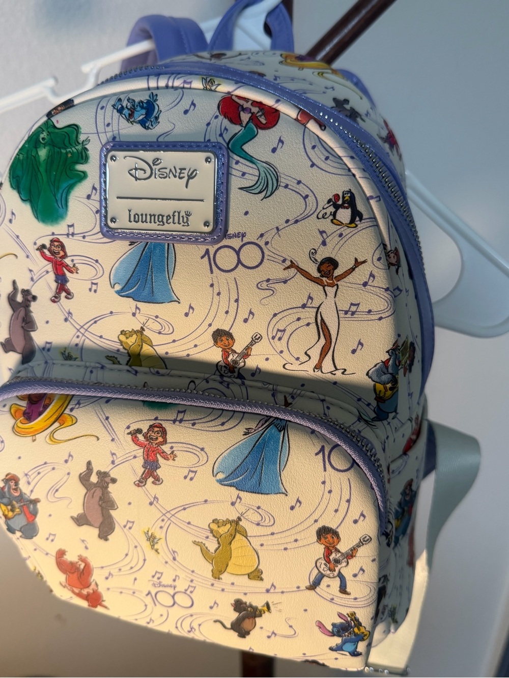 Loungefly Kids Cream Disney 100 Characters Mini Backpack with Purple Trim